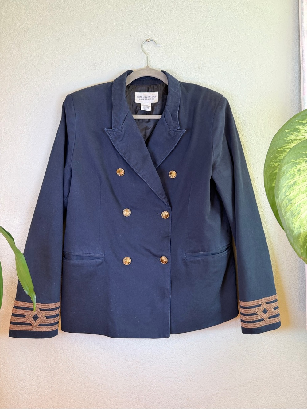 Ralph Lauren Vintage Denim & Supply Navy Gold Nautical Double Breasted Blazer XL